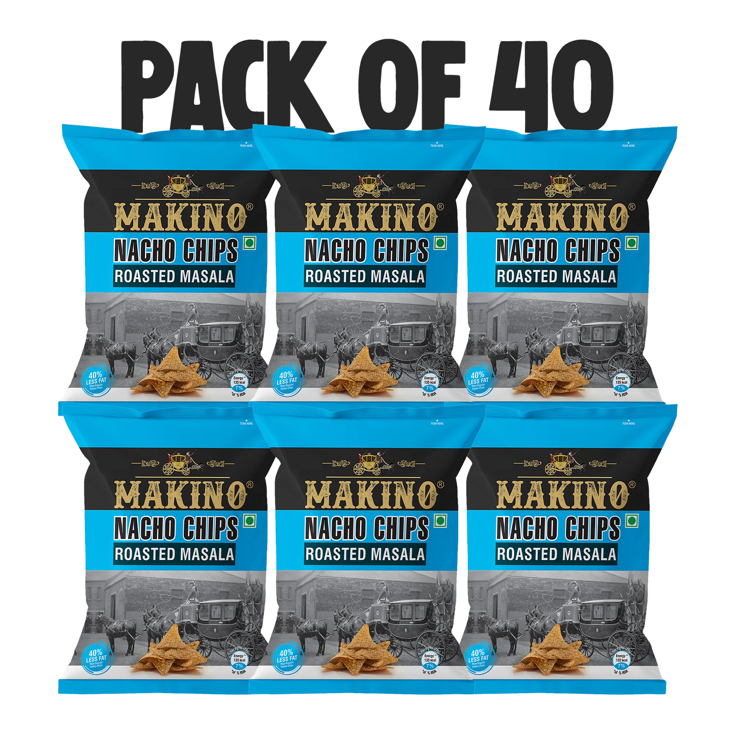 Makino Nacho Chips Roasted Masala 60 gm | Pack of 120 pcs.  | Bulk Pack for Retail |  Tortilla Chips
