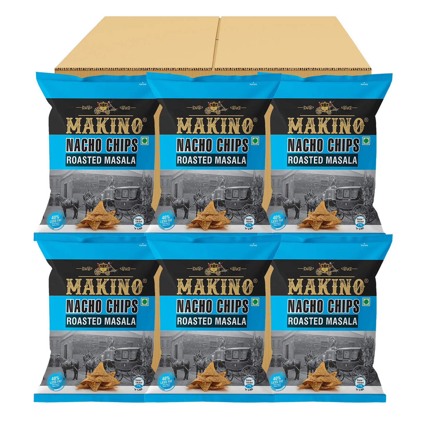 Makino Nacho Chips Roasted Masala 60 gm | Pack of 120 pcs.  | Bulk Pack for Retail |  Tortilla Chips