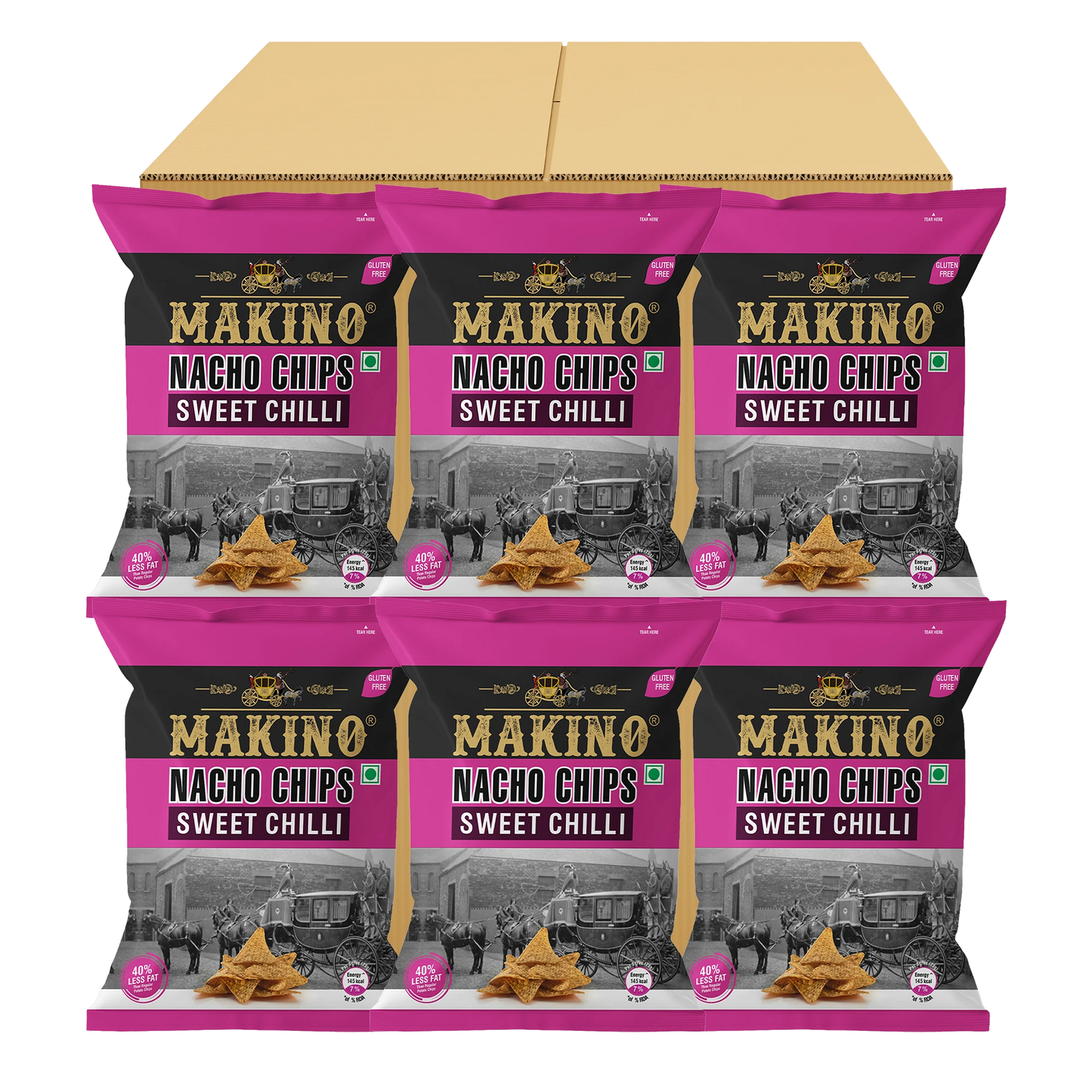 Makino Nacho Chips Sweet Chilli 60 gm  | Pack of 120 pcs. | Bulk Pack of Retail | Tortilla Chips