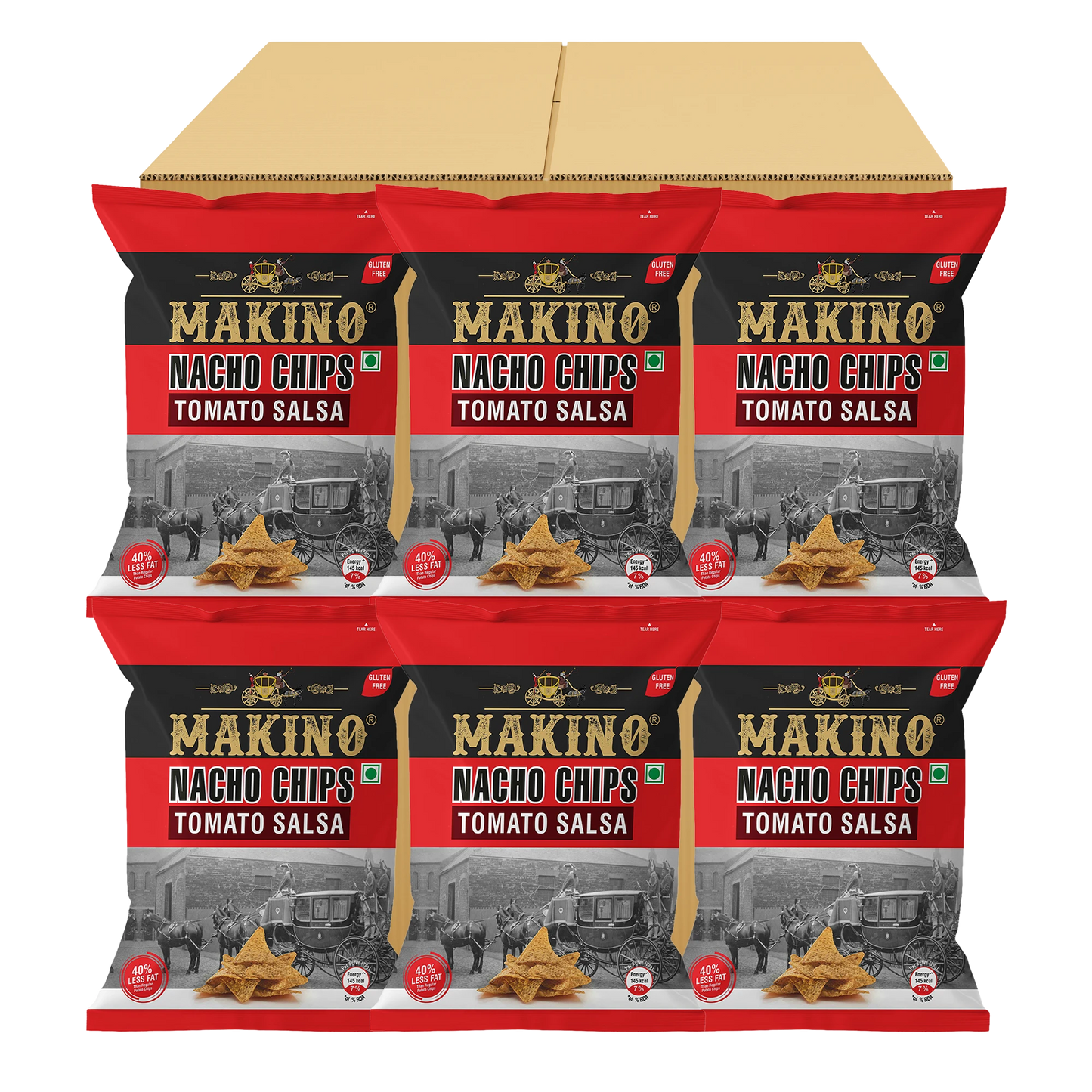 Makino Nacho Chips Tomato Salsa 60 gm | Pack of 120 pcs.  | Bulk Pack of Retail | Tortilla Chips