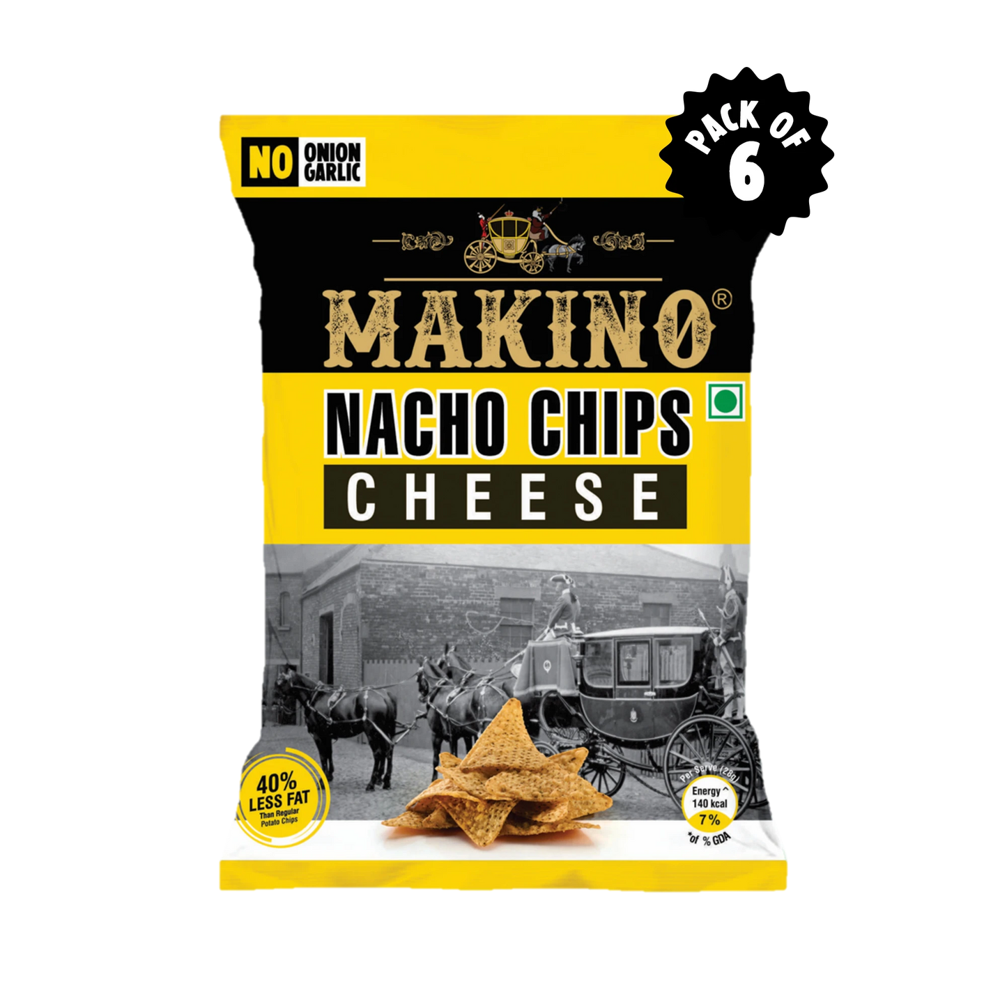 Makino No Onion No Garlic Nachos Chips Cheese (Each 60 gm) (Pack of 6)