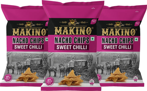 Makino Sweet Chilli Nachos Chips. A party pack combo of 3 Corn Sweet Chilli Nachos Corn chips 