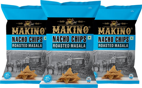 Makino Roasted Masala Nachos Chips. A party pack combo of 3 Corn Roasted Masala Nachos Corn chips 