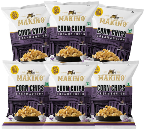 Makino Cream & Onion Corn Chips. A party pack combo of 6 Cream & Onion Corn Corn chips 