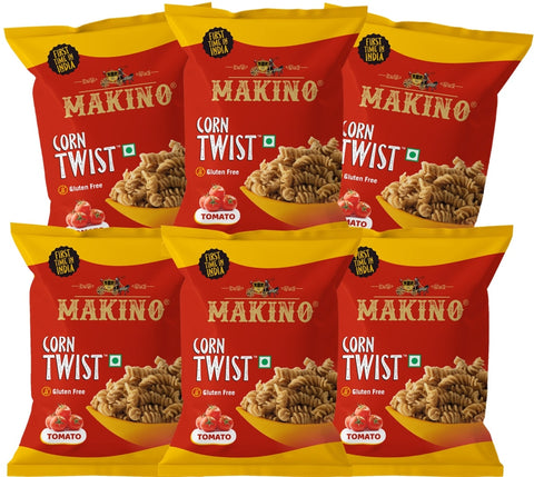 Makino Tomato Corn Twist Chips. A party pack combo of 6 Tomato Corn Twist chips 