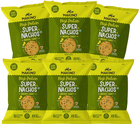 Makino High Protein Indian Chaat Super Nachos Chips. A party pack combo of 6 Indian Chaat Super Nachos Corn Chips