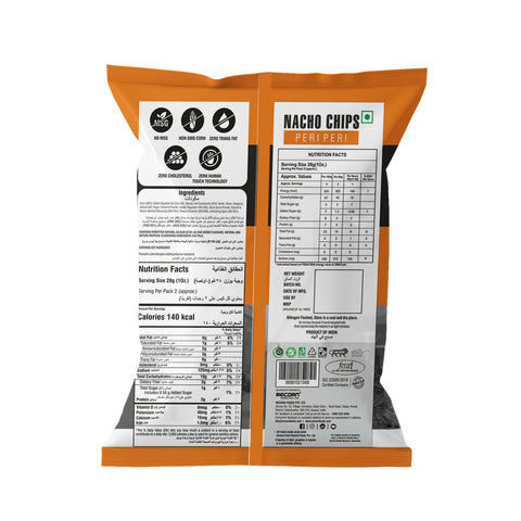 Information of Makino Peri-Peri Nachos corn Chips Ingredients, Manufacturing, Nutrition facts and MRPs.