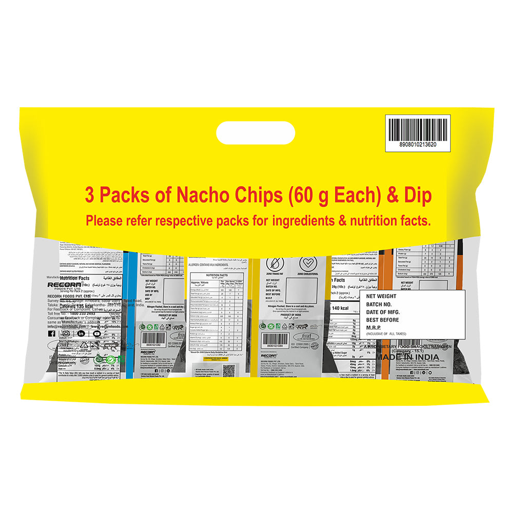 Makino Discounted Combo Bag with 3 Assorted Nachos & 1 Salsa Dip (Each 220 gm) (4 bags x 220 gm)