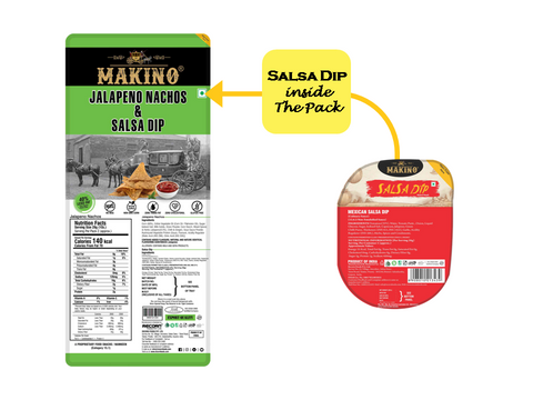 Makino Tray Pack with Jalapeno Nachos & Salsa Dip (Each 80 gm)(Pack of 6)
